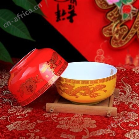 陶瓷红釉寿碗定做厂家 寿碗礼盒套装