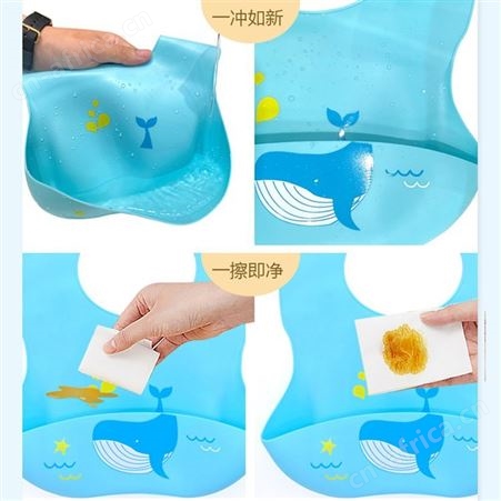 亚马逊跨境儿童立体防油口水兜硅胶围兜软胶免洗防水喂饭食饭兜