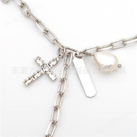 混搭项链黄铜电镀银色多款链条DIY首饰组合十字架镶钻珍珠小挂件