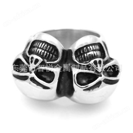 不锈钢戒指双头骷髅头仿古钛钢戒子饰品厂阿里来图来样加工生产
