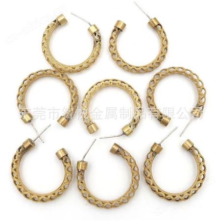黄铜镂空圆形棱形简约流行时尚铜耳环半成品配件代客电镀厂