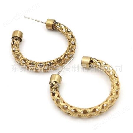 黄铜镂空圆形棱形简约流行时尚铜耳环半成品配件代客电镀厂
