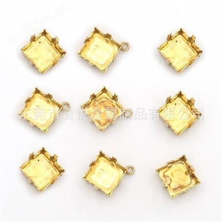黄铜方形无孔平底4爪宝石钻底托DIY通用常规首饰半成品配件厂订购