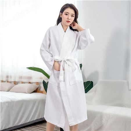 华夫格和服领浴袍 纯棉蜂窝面料 酒店浴衣美容院服装