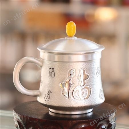 百福纯手工纯银茶杯主人杯999办公室专用银水杯带盖马克杯子